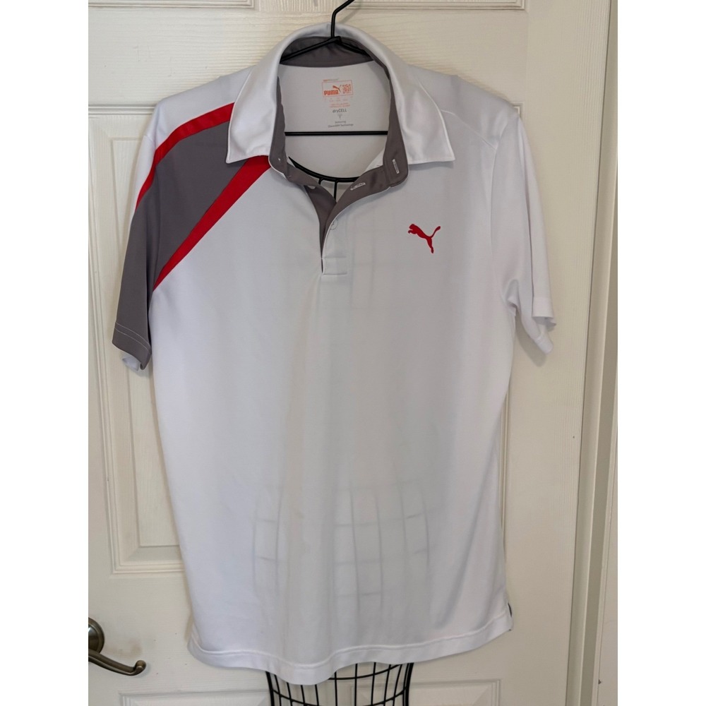 Puma dryCELL Golf Polo Shirt Men's Large White Gray Red Colorblock